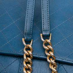 Pre Owned Chanel Blue Large Quilted Sheepskin Front Chain Flap