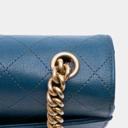 Pre Owned Chanel Blue Large Quilted Sheepskin Front Chain Flap