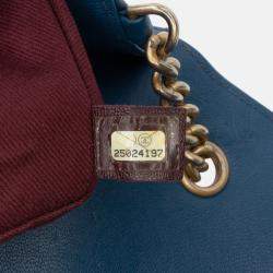 Pre Owned Chanel Blue Large Quilted Sheepskin Front Chain Flap