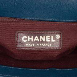 Pre Owned Chanel Blue Large Quilted Sheepskin Front Chain Flap