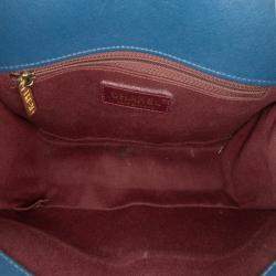 Pre Owned Chanel Blue Large Quilted Sheepskin Front Chain Flap