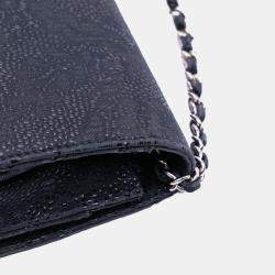 Pre Owned Chanel Blue Lace Overlay Goatskin Wallet On Chain