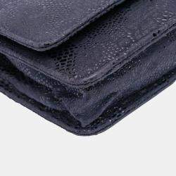Pre Owned Chanel Blue Lace Overlay Goatskin Wallet On Chain