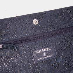 Pre Owned Chanel Blue Lace Overlay Goatskin Wallet On Chain