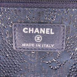 Pre Owned Chanel Blue Lace Overlay Goatskin Wallet On Chain