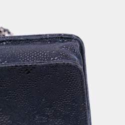 Pre Owned Chanel Blue Lace Overlay Goatskin Wallet On Chain