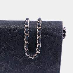 Pre Owned Chanel Blue Lace Overlay Goatskin Wallet On Chain