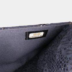 Pre Owned Chanel Blue Lace Overlay Goatskin Wallet On Chain