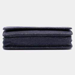 Pre Owned Chanel Blue Lace Overlay Goatskin Wallet On Chain