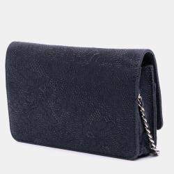 Pre Owned Chanel Blue Lace Overlay Goatskin Wallet On Chain