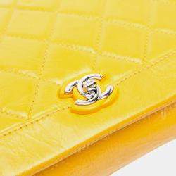 Pre Owned Chanel Yellow Crumpled Calfskin Bi Quilted Vintage Full Flap