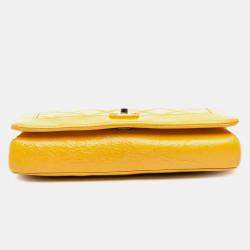 Pre Owned Chanel Yellow Crumpled Calfskin Bi Quilted Vintage Full Flap