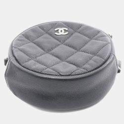 Pre Owned Chanel Black CC Quilted Caviar Round Clutch With Chain