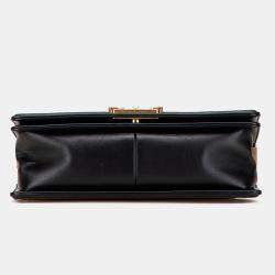 Pre Owned Chanel Black Old Medium Braided Chevron Cotton and Lambskin Boy Flap