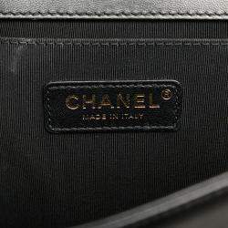 Pre Owned Chanel Black Old Medium Braided Chevron Cotton and Lambskin Boy Flap