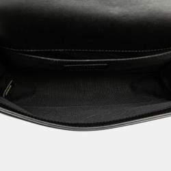 Pre Owned Chanel Black Old Medium Braided Chevron Cotton and Lambskin Boy Flap