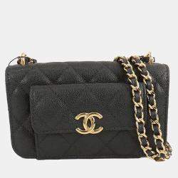 Pre Owned Chanel Black CC Quilted Caviar Pocket Twins Clutch with Chain