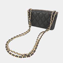 Pre Owned Chanel Black CC Quilted Caviar Pocket Twins Clutch with Chain