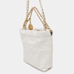 Pre Owned Chanel 22 Mini White Shiny Calf Leather Chain Shoulder Bag