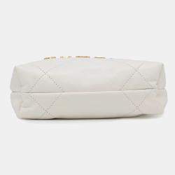 Pre Owned Chanel 22 Mini White Shiny Calf Leather Chain Shoulder Bag