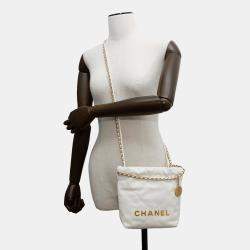 Pre Owned Chanel 22 Mini White Shiny Calf Leather Chain Shoulder Bag