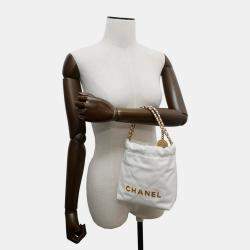 Pre Owned Chanel 22 Mini White Shiny Calf Leather Chain Shoulder Bag