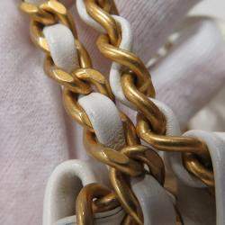 Pre Owned Chanel 22 Mini White Shiny Calf Leather Chain Shoulder Bag