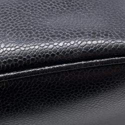 Pre Owned Chanel Logo Black Caviar Leather Chain Shoulder Bag