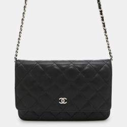 Pre Owned Chanel Matelasse Black Lambskin Chain Wallet