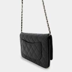 Pre Owned Chanel Matelasse Black Lambskin Chain Wallet