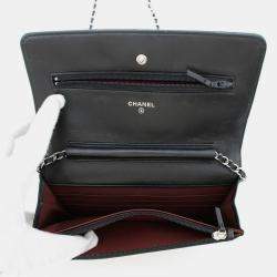 Pre Owned Chanel Matelasse Black Lambskin Chain Wallet