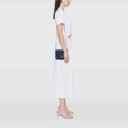 Pre Owned Chanel Blue Square Quilted Grained Calfskin Cuba Thread Around Wallet On Chain