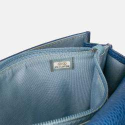 Pre Owned Chanel Blue Square Quilted Grained Calfskin Cuba Thread Around Wallet On Chain