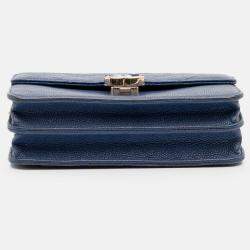 Pre Owned Chanel Blue Square Quilted Grained Calfskin Cuba Thread Around Wallet On Chain