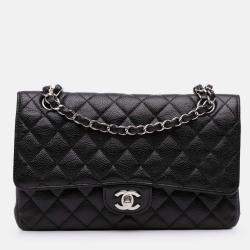 Pre Owned Chanel Black Medium Classic Caviar Double Flap