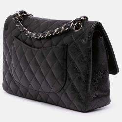 Pre Owned Chanel Black Medium Classic Caviar Double Flap