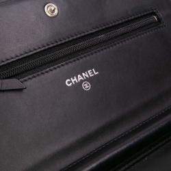Pre Owned Chanel Black Quilted Shiny Aged Calfskin Boy Wallet On Chain