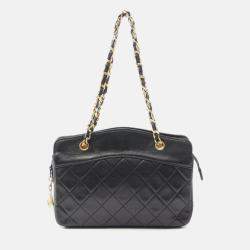 Pre Owned Chanel Matelasse Black Lambskin Leather Shoulder Bag