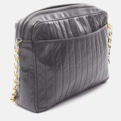 Pre Owned Chanel Mademoiselle Coco CC Gray Lambskin Crossbody Chain Shoulder Bag GHW