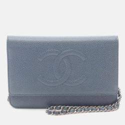 Pre Owned Chanel Coco CC Blue Calfskin Crossbody Chain Shoulder Bag