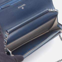 Pre Owned Chanel Coco CC Blue Calfskin Crossbody Chain Shoulder Bag