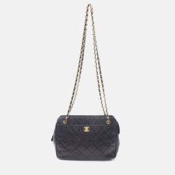 Pre Owned Chanel Matelassé Coco CC Black Calfskin Crossbody Chain Shoulder Bag GHW