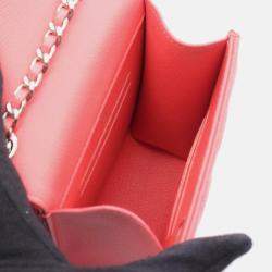 Pre Owned Chanel Half CC Logo Matelasse Red Calfskin Phone Case Chain Shoulder Bag