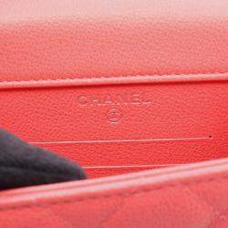 Pre Owned Chanel Half CC Logo Matelasse Red Calfskin Phone Case Chain Shoulder Bag
