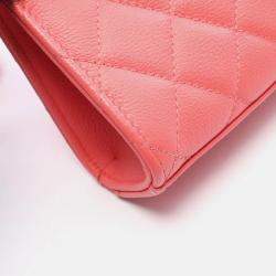 Pre Owned Chanel Half CC Logo Matelasse Red Calfskin Phone Case Chain Shoulder Bag