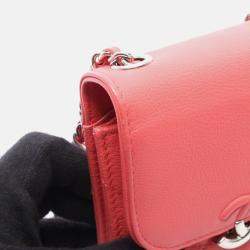 Pre Owned Chanel Half CC Logo Matelasse Red Calfskin Phone Case Chain Shoulder Bag
