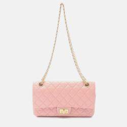 Pre Owned Chanel 2.55 Matelasse Pink Leather Double Flap Chain Shoulder Bag GHW