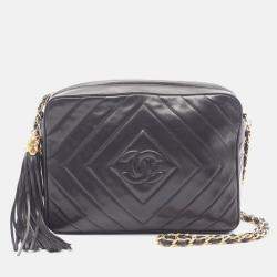 Pre Owned Chanel CC Logo Black Lambskin Quilting Chain Shoulder Bag GHW