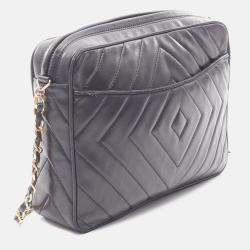 Pre Owned Chanel CC Logo Black Lambskin Quilting Chain Shoulder Bag GHW