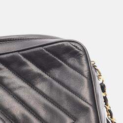 Pre Owned Chanel CC Logo Black Lambskin Quilting Chain Shoulder Bag GHW